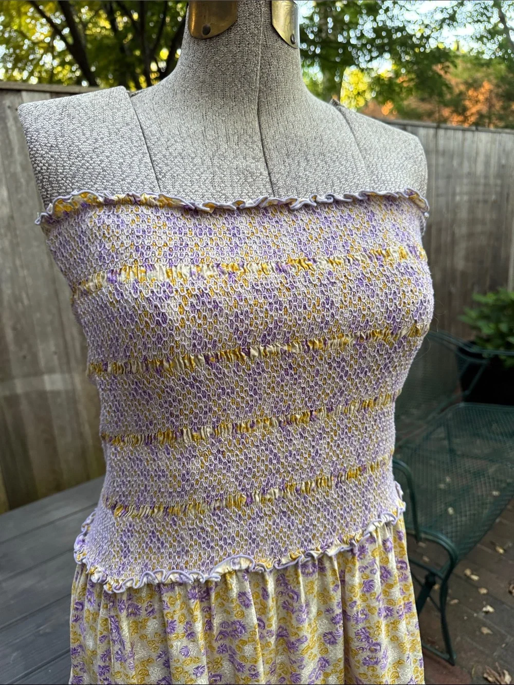 Free People Lavender and Yellow Floral Strapless Tiered Midi Dress - Picture 2 of 8